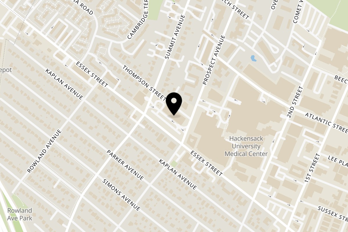 Map showing the location of Bite Food & Coffee Co Hackensack on 360 Essex St in Hackensack